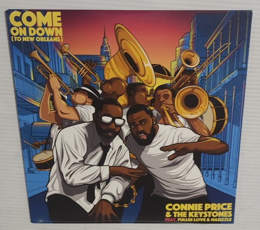 Connie Price & The Keystones ft. Fullee Love (aka Soup of Jurassic 5) + Hasizzle - Come On Down (To New Orleans) b/w Come On Down (To New Orleans) (Professor Shorthair Bounce Remix) (2024) (Yellow w/Blue Splatter 7")